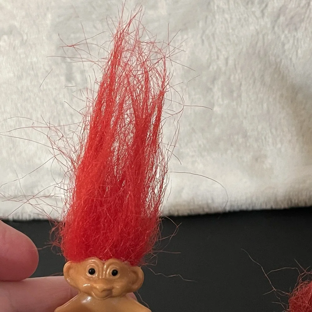 Vintage Troll Doll Pencil Toppers Red Hair RUSS Christmas Elf & Tiny Treasure